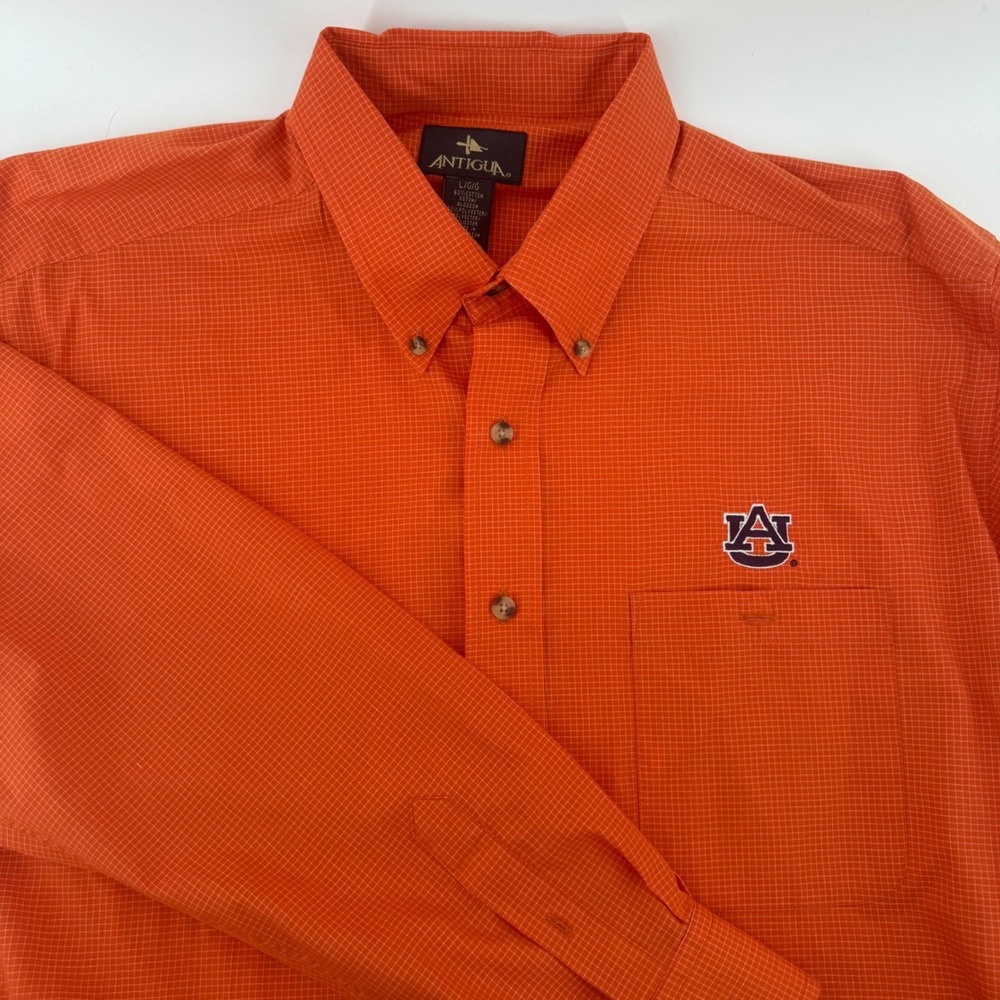 Antigua Button Down Shirt Mens L Auburn Tigers NCAA Cotton Blend Relaxed Orange